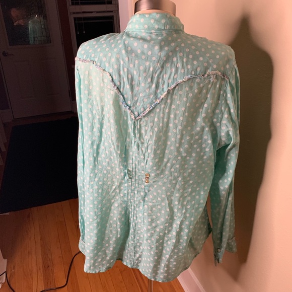 Ryan Michael polka dot turquoise button down - Picture 4 of 6